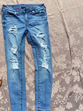 True Religion Halle Distressed Skinny Jeans Women’s Size 28 Medium Wash